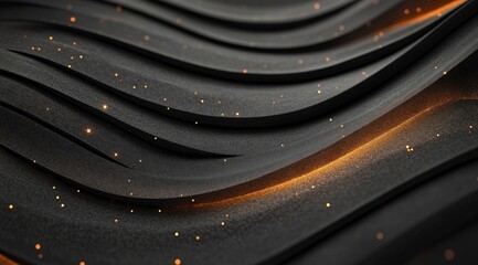 Poster - Dark Blue and Orange Abstract Waves with Glowing Particles, 3D Render