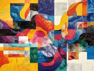 Poster - Vibrant abstract art evoking joy gallery exhibition digital art colorful environment aerial view happiness concept
