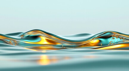 Poster - Dark Blue and Orange Abstract Waves with Glowing Particles, 3D Render
