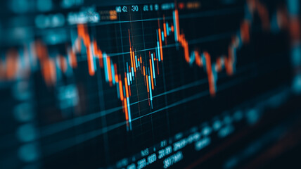 Poster - Stock Market Volatility: A close-up shot of a computer screen displaying a fluctuating stock market chart.