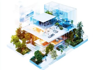 Poster - Innovative virtual event planning showcase modern architectural space digital design collaborative environment aerial view user-centric concept