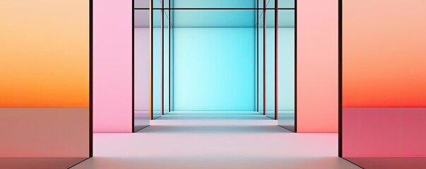 Aufkleber - Symmetry gradient concept. A vibrant digital corridor of colored light and reflections inviting exploration.