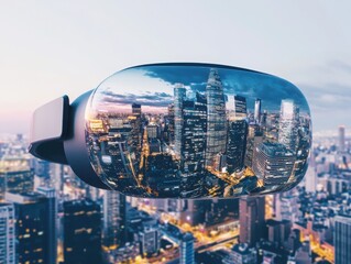 Poster - Virtual event planning lifestyle featuring innovative urban perspectives modern cityscape digital content futuristic environment aerial view technology concept
