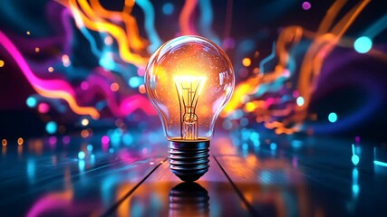 Poster - Illuminated innovation: vibrant light bulb with dynamic energy trails