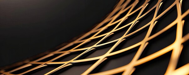 Aufkleber - Minimal symmetry idea. A close-up view of an intricate golden wire mesh design on a dark background.