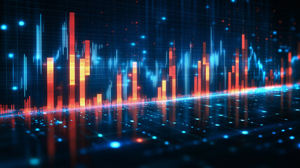 Poster - digital pulse: a mesmerizing abstract illustration of glowing red and blue digital bars against a da