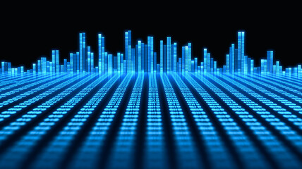 Poster - Abstract Blue Digital Landscape: A mesmerizing digital landscape of glowing blue bars against a deep black background, evoking feelings of technology, energy, and the future.