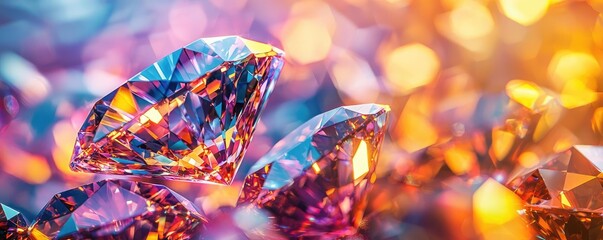 Poster - Vivid gradient concept. Colorful gems sparkling with light, showcasing luxury and elegance in a vivid display.
