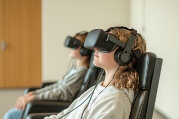 Poster - Virtual reality therapy strategy implementation health center interactive technology session calm environment user-centric viewpoint mental health concept