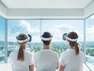 Poster - Virtual reality therapy session for stakeholders modern office digital interaction urban view group perspective