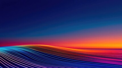 Poster - Vivid gradient concept. Vibrant waves of color blend into a stunning sunset over a tranquil horizon.
