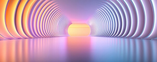 Poster - Symmetry gradient concept. A futuristic, colorful tunnel with glowing lines and reflections, creating a dynamic atmosphere.