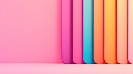 Poster - Vivid gradient concept. Vibrant colored panels on a soft pink background create a modern abstract design.
