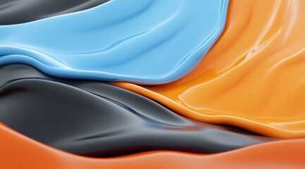 Poster - Dark Blue and Orange Abstract Waves with Glowing Particles, 3D Render