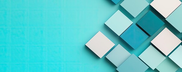 Poster - Vivid gradient concept. Stylish geometric abstract background with cubes in soothing teal tones.