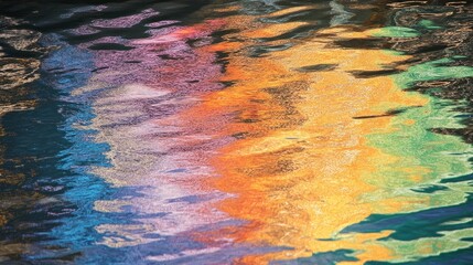 Abstract Multicolored Reflection on Rippled Water Surface, Rainbow Colored Liquid Pattern