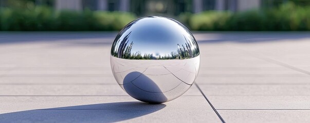Aufkleber - Minimal symmetry idea. A reflective sphere on a smooth surface, showcasing stunning light and shadow effects.