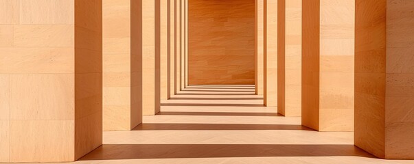 Poster - Minimal symmetry idea. Modern architectural design showcasing elegant pillars and shadows in warm tones.