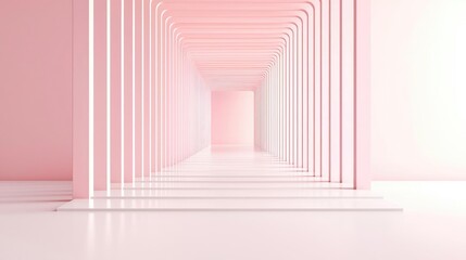 Poster - Minimal symmetry idea. A modern pink hallway with a minimalist design and symmetrical lines offering depth.