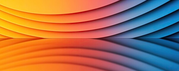 Poster - Symmetry gradient concept. A vibrant wave pattern in orange and blue tones creating a dynamic visual effect.