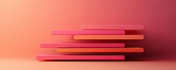 Poster - Symmetry gradient concept. Abstract layered shapes in warm pink and orange tones on a smooth background.