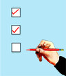 © Westend61 - Illustration of a hand with a red pencil ticking boxes on a checklist