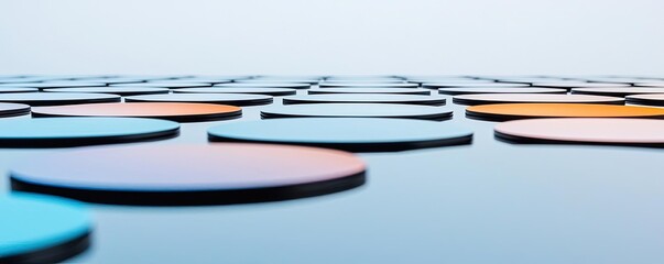 Aufkleber - Symmetry gradient concept. An abstract view of colorful circles arranged in a grid, reflecting light and shadows.