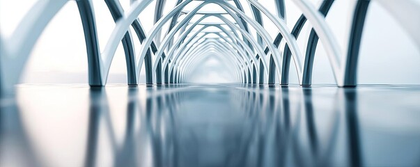 Poster - Minimal symmetry idea. A modern architectural space featuring elegant arches and reflections on a flat surface.