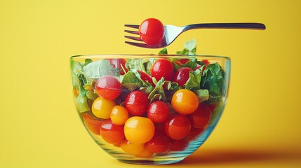 Wall Mural - Salad bowl with fork and cherry tomato icon illustration