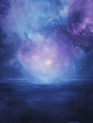 Poster - Ethereal Cosmic Landscape with Nebula and Celestial Glow, Abstract Fantasy Background.