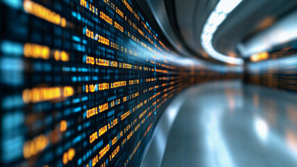Poster - digital tunnel of code: an immersive visualization of a futuristic data stream flowing through a cur