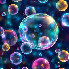 Wall Mural - Seamless abstract colorful fantasy bubbles with waves pattern