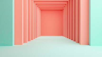 Poster - Triangle abstract background concept. A modern corridor with pastel-colored walls creating a serene and inviting space.