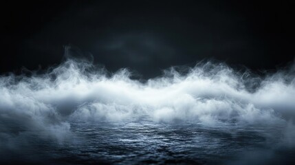 Aufkleber - Cloudy abstract background concept. Dark and moody sea waves covered in thick fog creating an atmospheric marine scene.