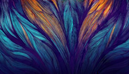 Poster - abstract macro detail of vibrant flowing fibers with teal, orange, and purple gradients, suitable for modern artistic background