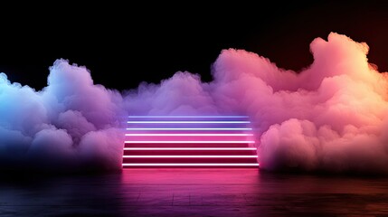Aufkleber - Blurred abstract background idea. Vibrant neon lines cutting through colorful clouds against a dark background.