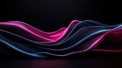 Poster - Blurred abstract background idea. Vibrant waves of blue and pink flow gracefully in a dark background.