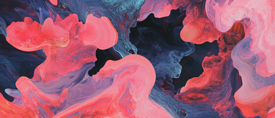 Poster - Colorful abstract swirls creating an organic flow in vibrant hues against a dark backdrop