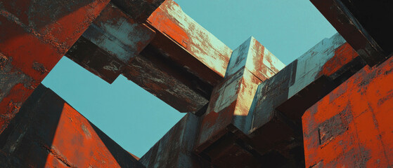 Poster - Abstract metal sculptures with geometric forms in modern industrial design