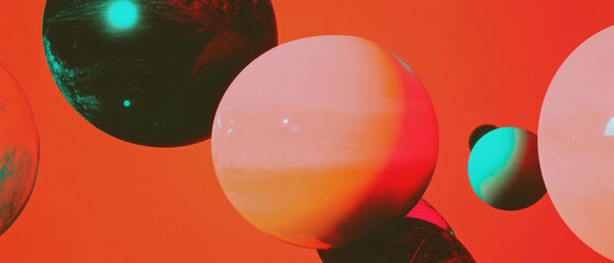 Poster - Retro-futuristic geometric shapes and spheres blend in vibrant colors