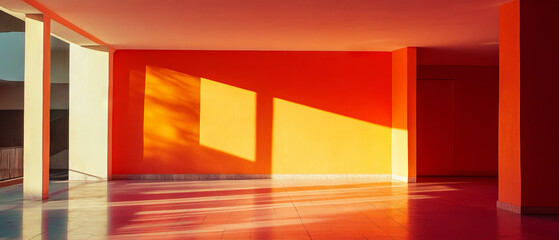 Poster - Exploration of light and shadow in a modern architectural space with vibrant colors