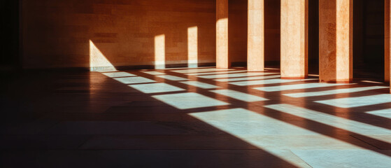 Poster - Captivating interplay of shadows and geometric shapes in dramatic architectural lighting