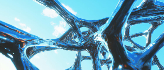 Aufkleber - Complex structure of tangled aluminum wires against a clear blue sky