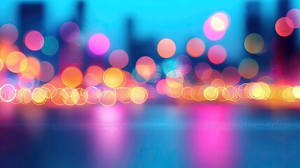 Poster - Blurred abstract background idea. Colorful bokeh lights create a vibrant and energetic urban atmosphere at night.