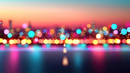 Poster - Blurred abstract background idea. Colorful bokeh lights create a dreamy cityscape at twilight, perfect for travel themes.