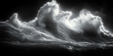 Poster - A dramatic black and white photograph of a large ocean wave
