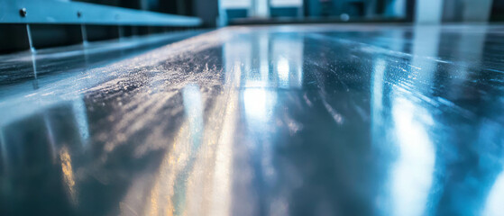 Aufkleber - Modern brushed aluminum surface with subtle grain reflects light in industrial setting