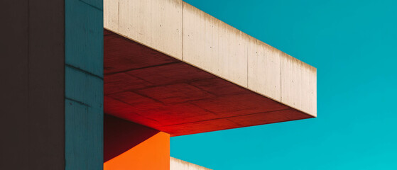 Poster - Geometric architectural detail featuring building corners and intersecting lines under clear sky