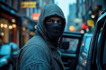 Poster - A person wearing a hood and face mask, possibly for protection or disguise