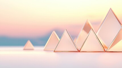 Poster - Triangle abstract background concept. Elegant glass pyramids reflecting soft pastel colors in a serene atmosphere.